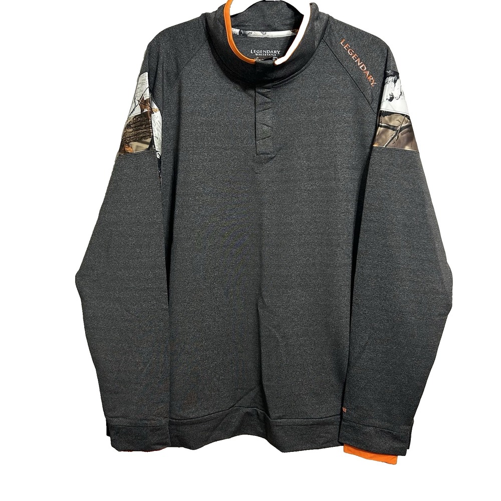 Legendary Whitetails Mens Long Sleeve Pullover Gray Orange Camo Collard Size XXL